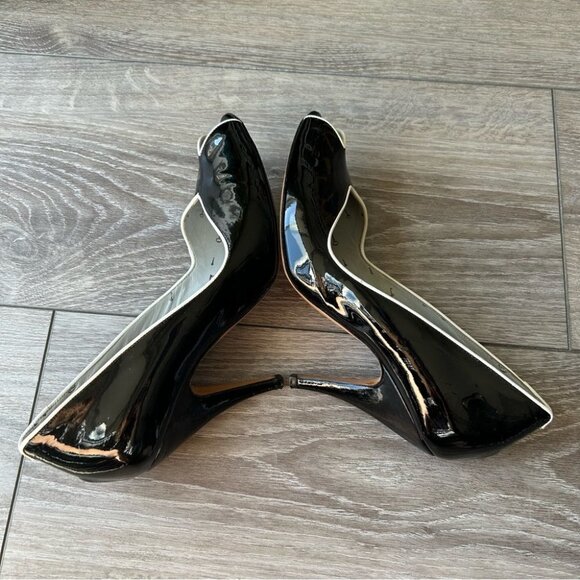 Hugo Boss Peep Toe Patent  Leather Black and White Trim Pumps - Picture 11 of 15